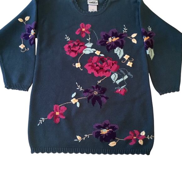 Northern Reflections Sweater Forest Green Violets Medium - Picture 1 of 7